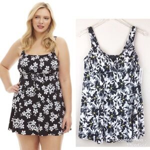Always For Me Black & White Floral Swim Dress Size 16